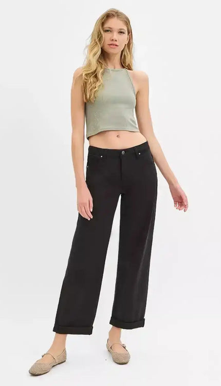 RISEN Tummy Control Mid Rise Ankle Barrel Relaxed Jeans PGA21132 - Sleekdenim.com