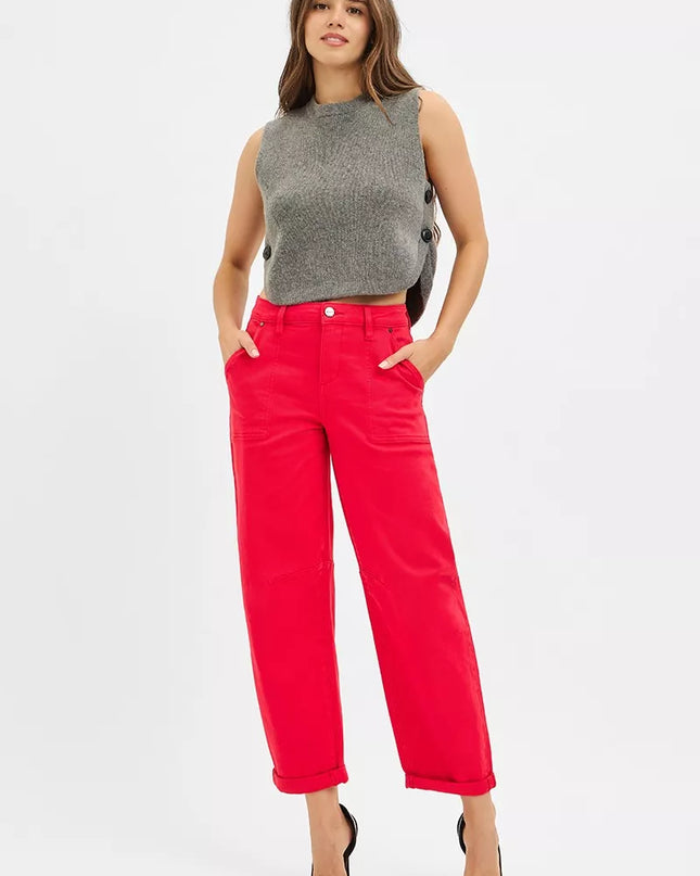 RISEN High Rise Ankle Cuffed Barrel Pants - Sleekdenim.com