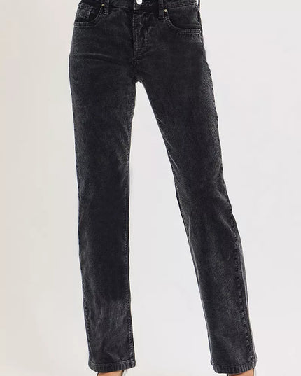 RISEN Tummy Control Mid Rise Straight Leg Corduroy Pants - Sleekdenim.com
