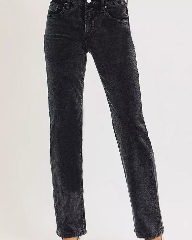 RISEN Tummy Control Mid Rise Straight Leg Corduroy Pants - Sleekdenim.com