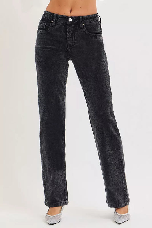 RISEN Tummy Control Mid Rise Straight Leg Corduroy Pants - Sleekdenim.com