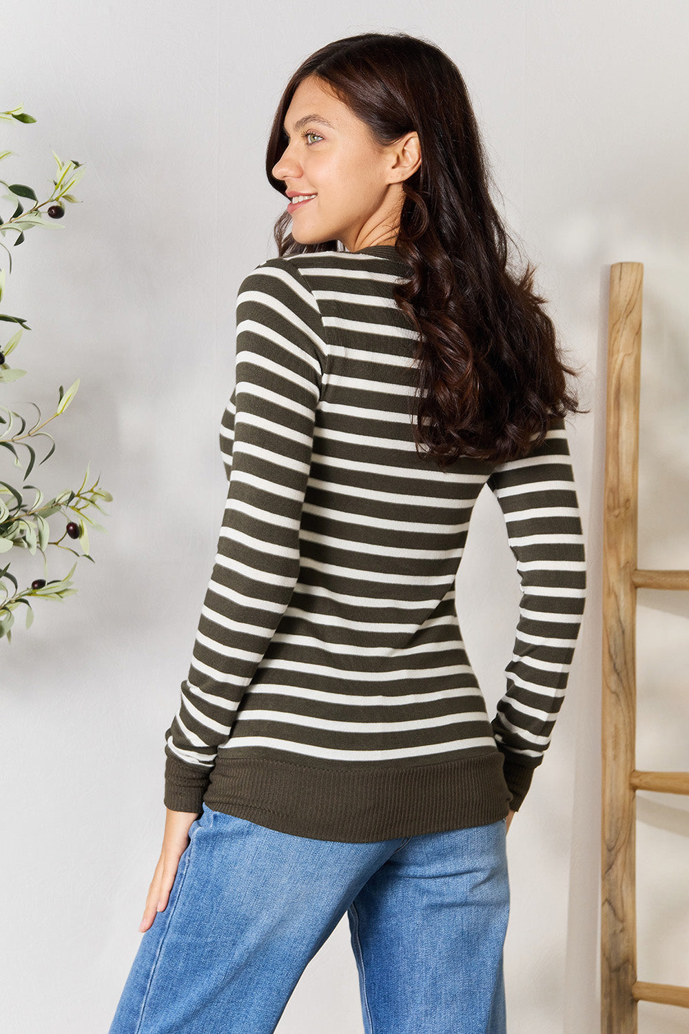 Zenana Full Size Striped Snap Down Cardigan | Sleekdenim.com