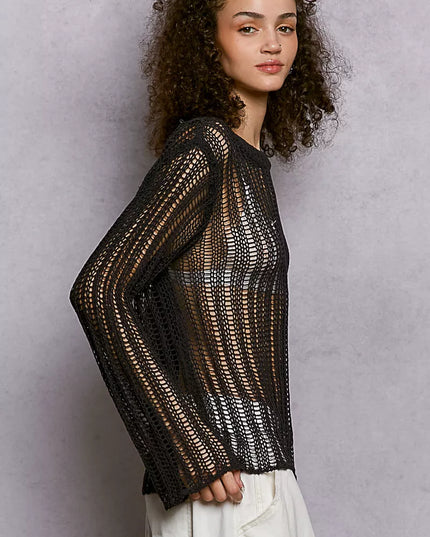 POL Openwork Round Neck Knit Cover Up - Sleekdenim.com