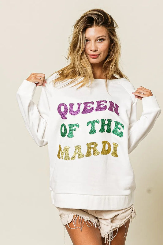 BiBi Queen Of Mardi Glitter Print Mardi Gras Sweatshirt - 6