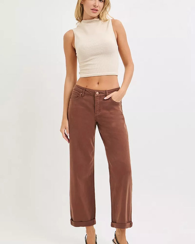 RISEN Full Size Tummy Control Mid Rise Ankle Barrel Baggy Plus Size - Sleekdenim.com