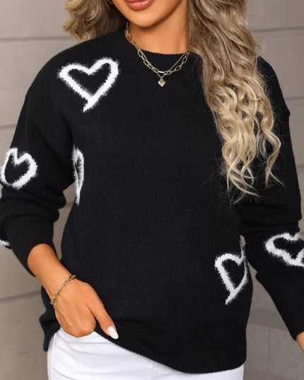 Valentine's Day Heart Print Crew Neck Sweater - Sleekdenim.com