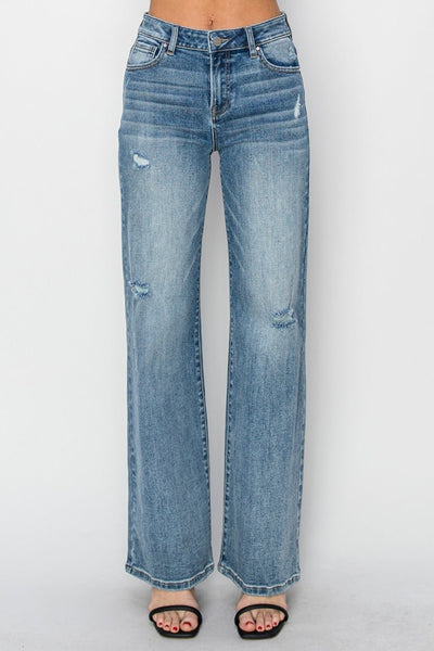 RISEN Full Size High Waist Distressed Wide Leg Jeans | Sleekdenim.com