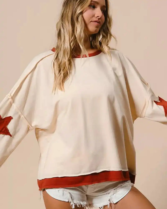 BiBi French Terry Top With Patch Detail Sweatshirt - Sleekdenim.com