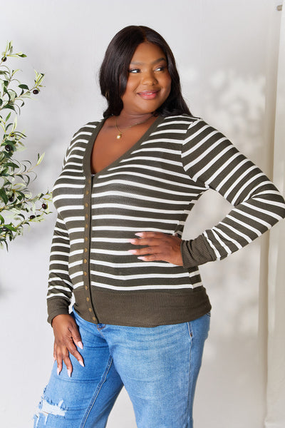 Zenana Full Size Striped Snap Down Cardigan | Sleekdenim.com