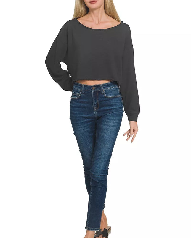 Zenana French Terry Boatneck Crop Top - Sleekdenim.com