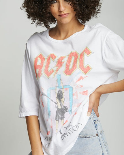 AC/DC Flick the Switch Retro Graphic 3/4 Sleeve Te - Sleekdenim.com