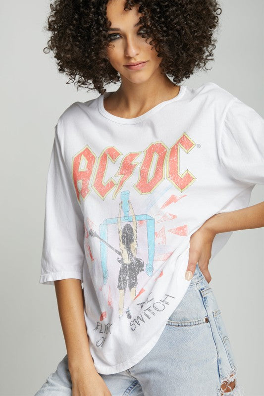 AC/DC Flick the Switch Retro Graphic 3/4 Sleeve Te - Sleekdenim.com