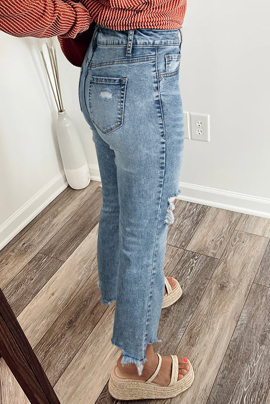 Myosotis Raw Hem Ripped Open Knee Vintage Jeans - Sleekdenim.com