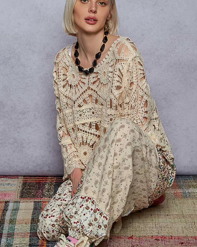 POL Round Neck Weave Knit Pattern Cropped Cover Up - Sleekdenim.com