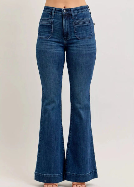 Judy Blue High-Waisted Flare Jeans with Front Pockets - Sleekdenim.com