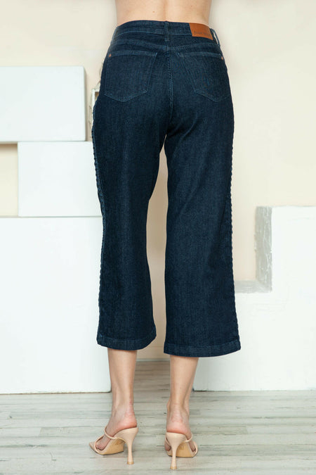 Judy Blue Full Size Side Seam Braid Detail Crop Wide Leg Jeans | Sleekdenim.com