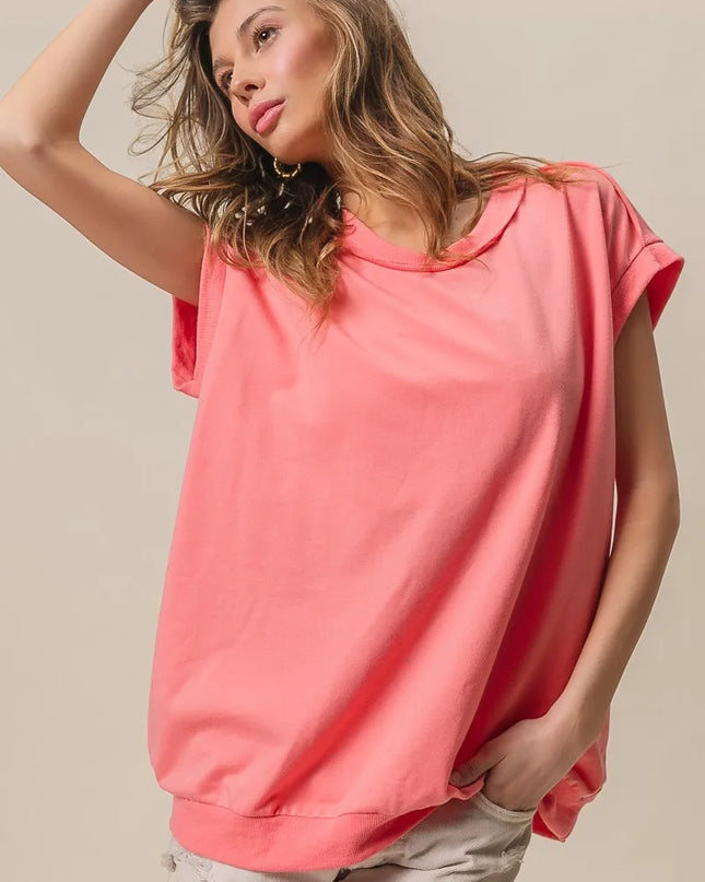 BiBi French Terry Drop Shoulder Basic Top - Sleekdenim.com