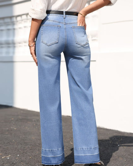 Denim Raw Hem Straight Leg Jeans - Sleekdenim.com