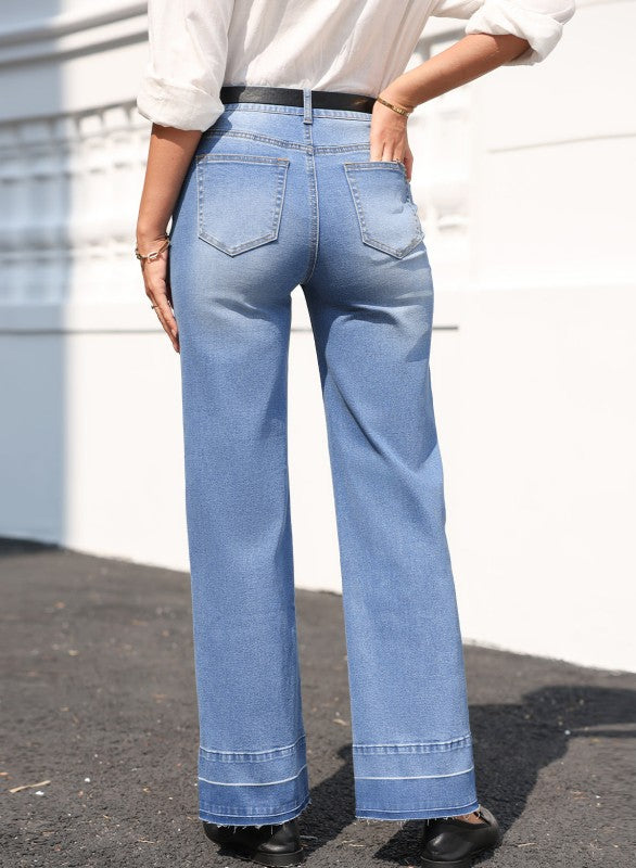 Denim Raw Hem Straight Leg Jeans - Sleekdenim.com