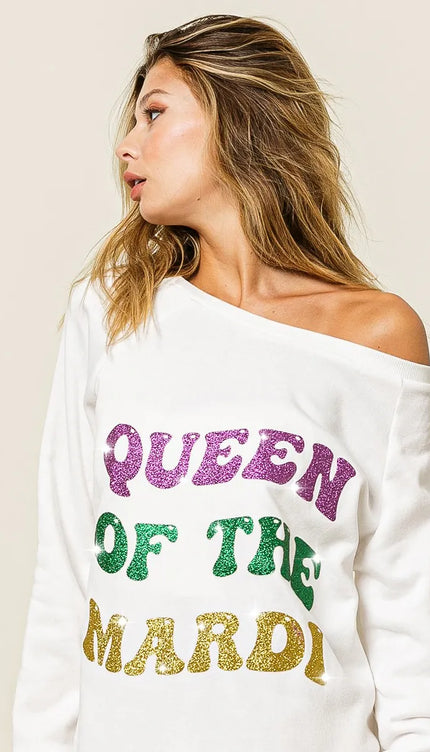 BiBi Queen Of Mardi Glitter Print Mardi Gras Sweatshirt - 5