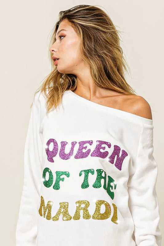 BiBi Queen Of Mardi Glitter Print Mardi Gras Sweatshirt - 5
