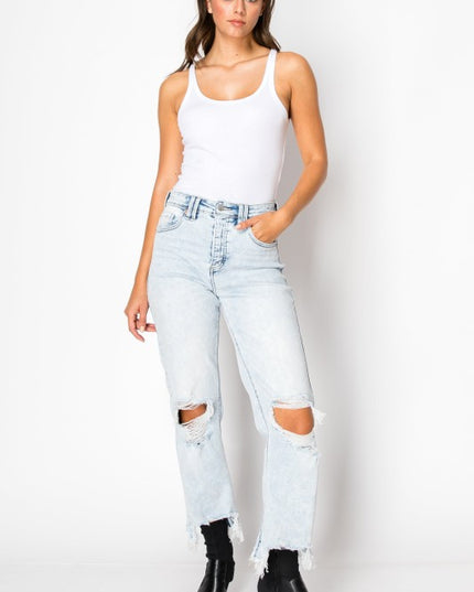 AT1120WDLT Tummy Control High Rise Wide Jeans - Sleekdenim.com