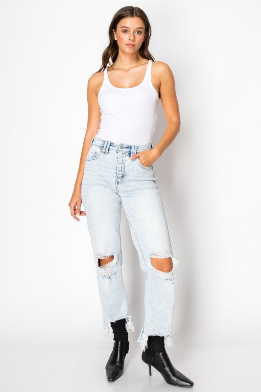 AT1120WDLT Tummy Control High Rise Wide Jeans - Sleekdenim.com