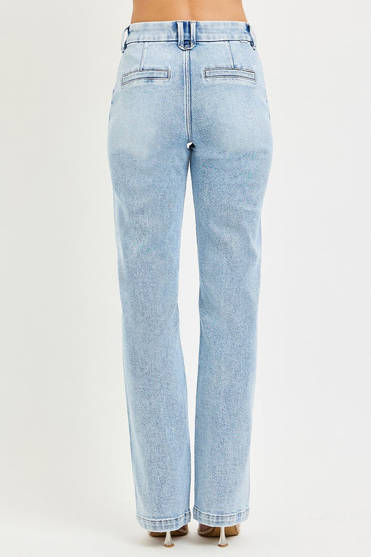 RISEN Tummy Control High Rise Straight Pin Tuck Jeans #PS21700