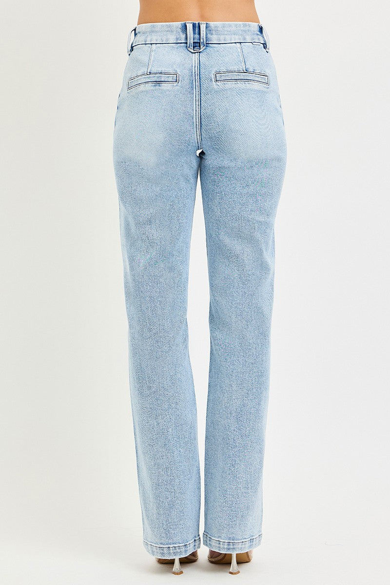 RISEN Tummy Control High Rise Straight Pin Tuck Jeans #PS21700