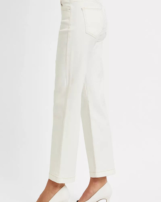 RISEN Full Size Tummy Control Mid Rise Ankle Straight Jeans Plus Size - Sleekdenim.com