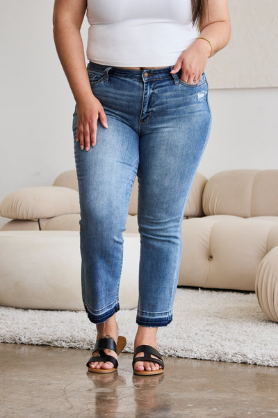 Judy Blue Medium Wash Released Hem Cropped Bootcut Jeans