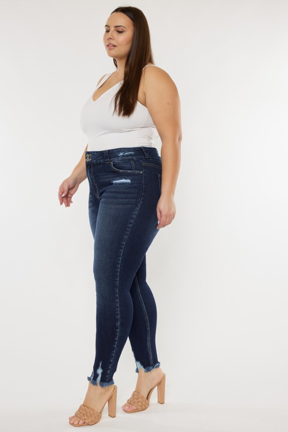 Kancan Full Size Cat's Whiskers Raw Hem High Waist Jeans | Sleekdenim.com