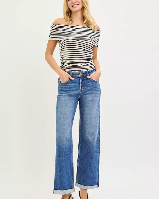 RISEN Full Size High Rise Relaxed Fit Ankle Straight Cuff Jeans Plus Size - Sleekdenim.com