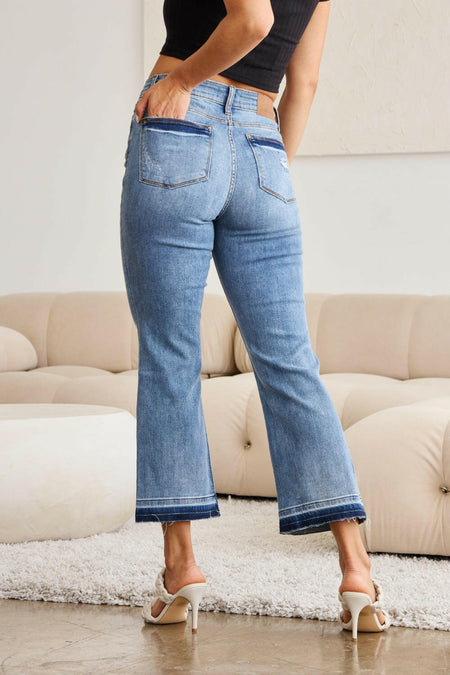 Judy Blue Medium Wash Released Hem Cropped Bootcut Jeans | Sleekdenim.com