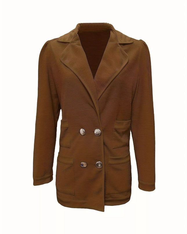 Texture Knit Double-Breasted Blazer - Sleekdenim.com