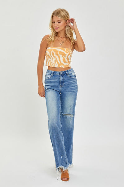 RISEN Full Size High Rise Frayed Hem Wide Leg Jeans | Sleekdenim.com