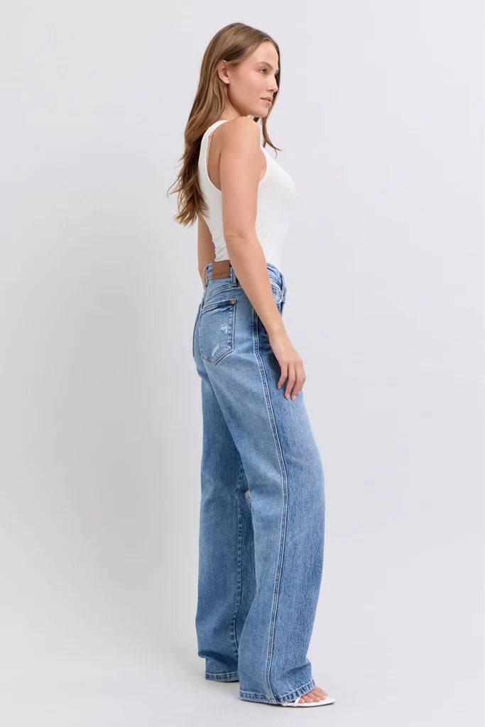 Judy Blue High Waist Rigid Magic Criss-Cross Waistband Dad Jeans 88883 | Sleekdenim.com