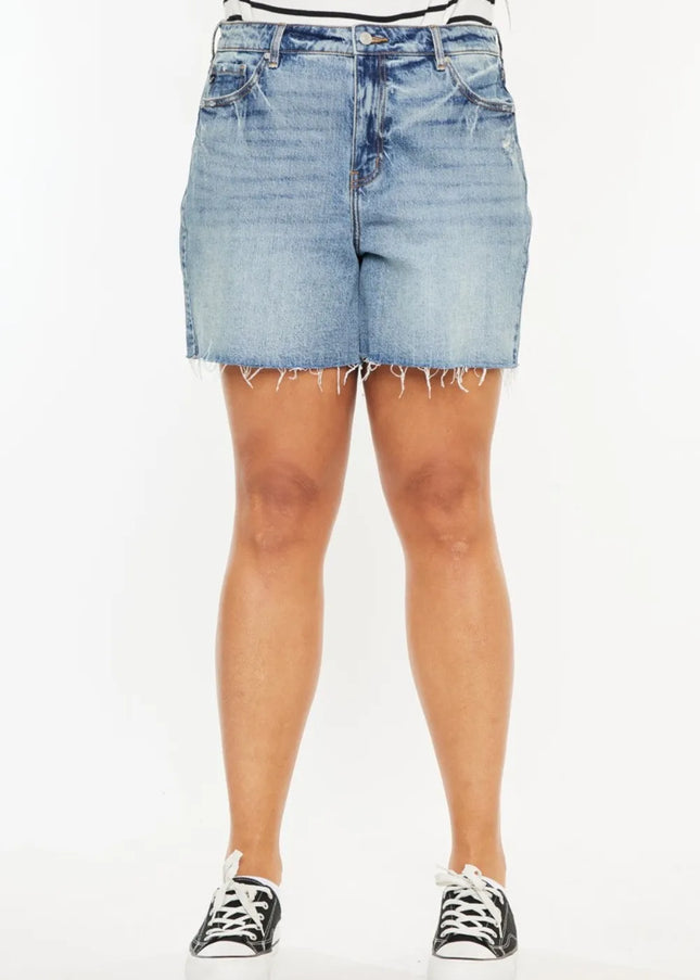Kancan Full Size Raw Hem High Waist Denim Shorts - Sleekdenim.com
