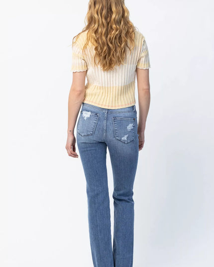 Judy Blue Full Size Mid Rise Destroy Straight Jeans Plus Size - Sleekdenim.com