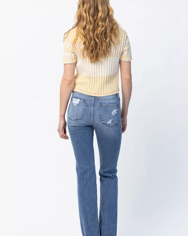 Judy Blue Full Size Mid Rise Destroy Straight Jeans Plus Size - Sleekdenim.com