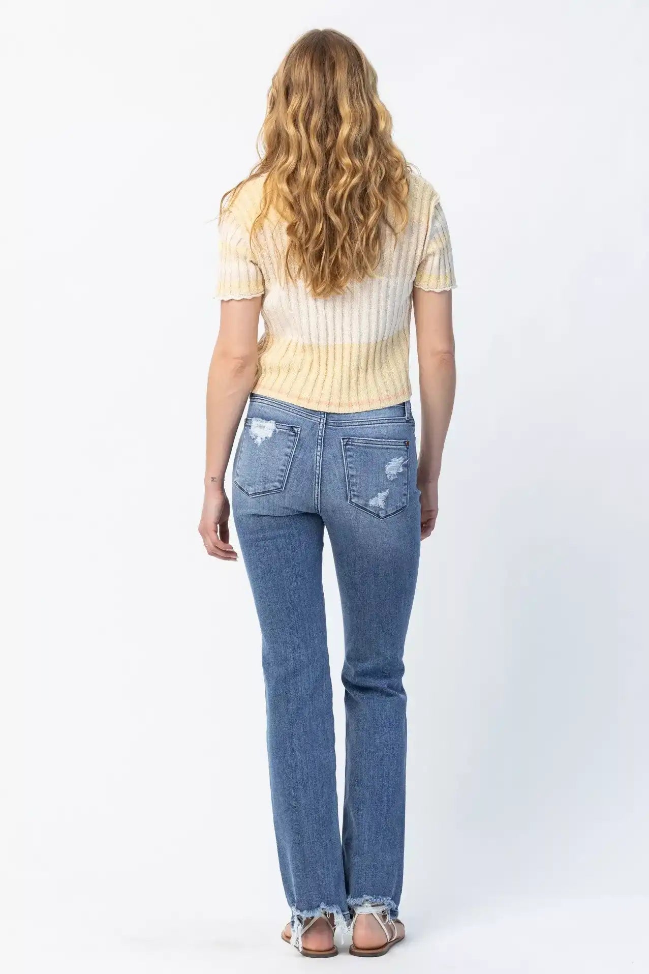 Judy Blue Mid Rise Destroy Straight Jeans 82425 - Sleekdenim.com