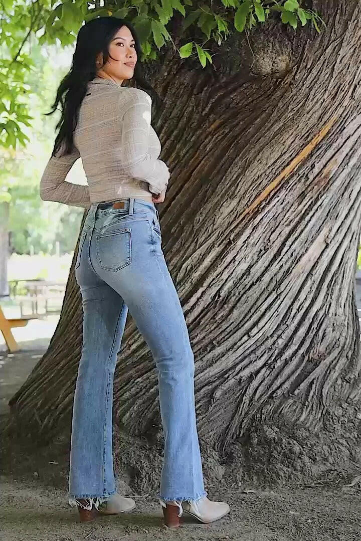 Judy Blue High Waist Double Button Bootcut Jeans | Sleekdenim.com