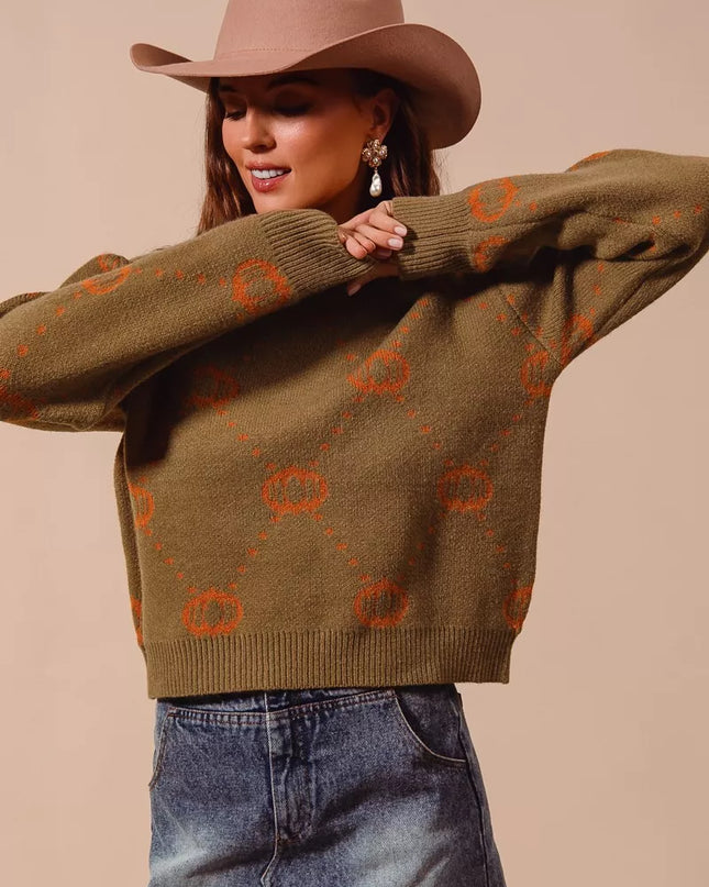 SO ME Pumpkin Rhombus Halloween Thanksgiving Sweater - Sleekdenim.com