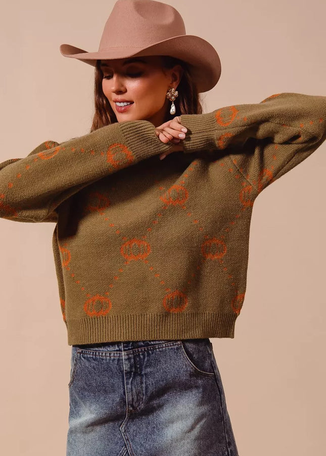 SO ME Pumpkin Rhombus Halloween Thanksgiving Sweater - Sleekdenim.com