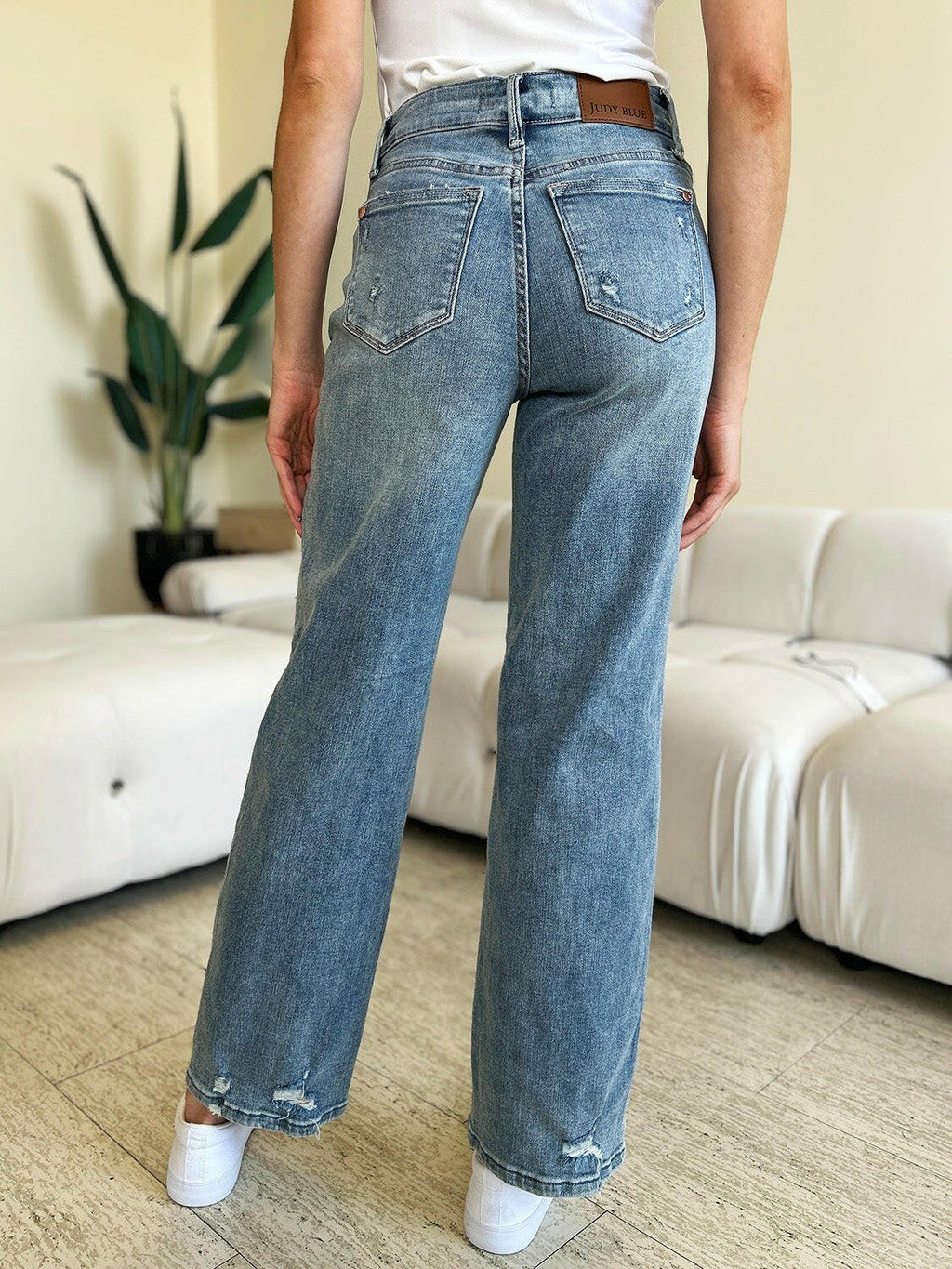 Judy Blue Full Size Mid Rise Distressed Straight Jeans | Sleekdenim.com