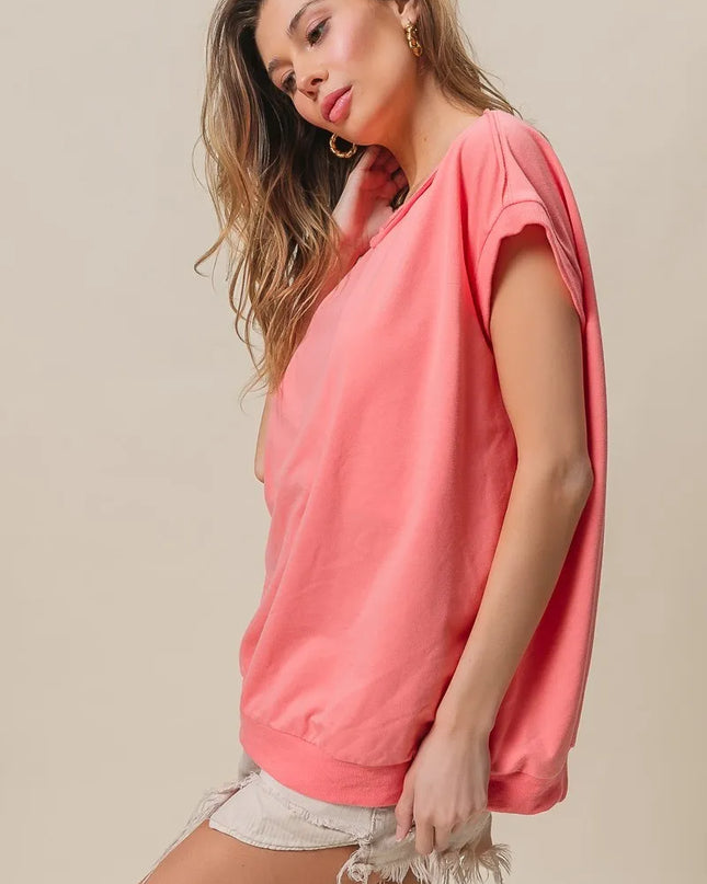 BiBi French Terry Drop Shoulder Basic Top - Sleekdenim.com