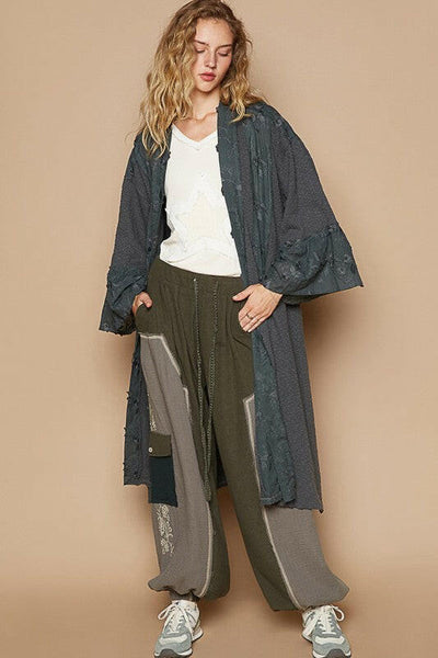 POL Flower Lace Trim Open Front Longline Cardigan | Sleekdenim.com