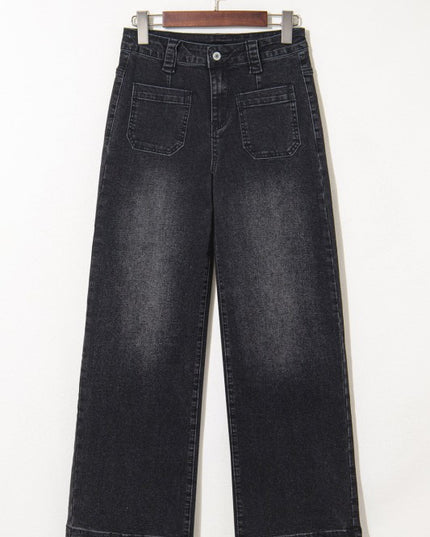 Denim Patch Pocket Wide Leg Jeans - Sleekdenim.com