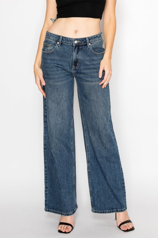 Double Snap On Waistband Layered High Rise Wide - Sleekdenim.com