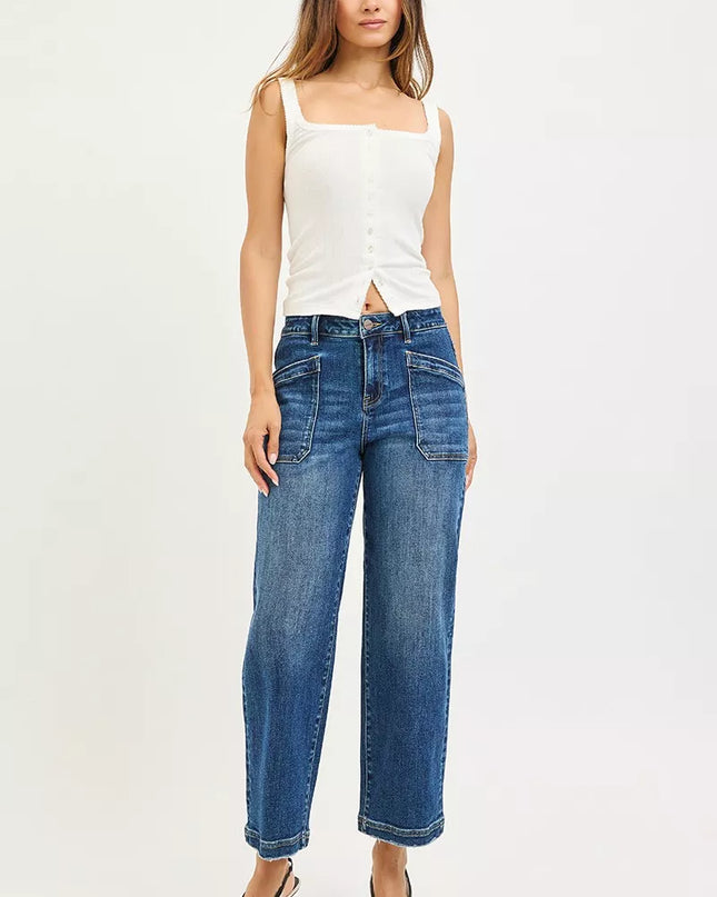 RISEN Slouchy Cropped Baggy Jeans with Front Patch Pocket - Sleekdenim.com